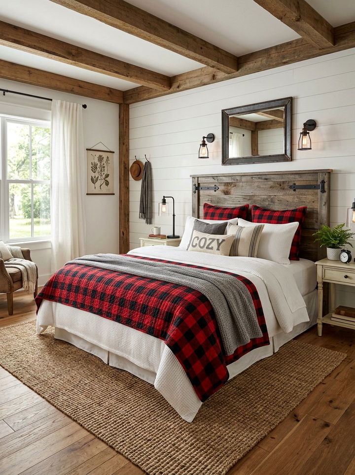 Rustic Farmhouse Layering - 30 bedroom bed making ideas