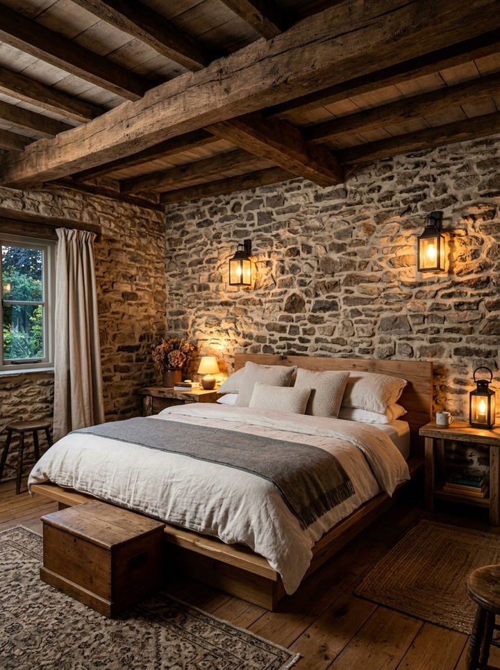 Rustic Fieldstone Bedroom - 30 bedroom stone wall ideas