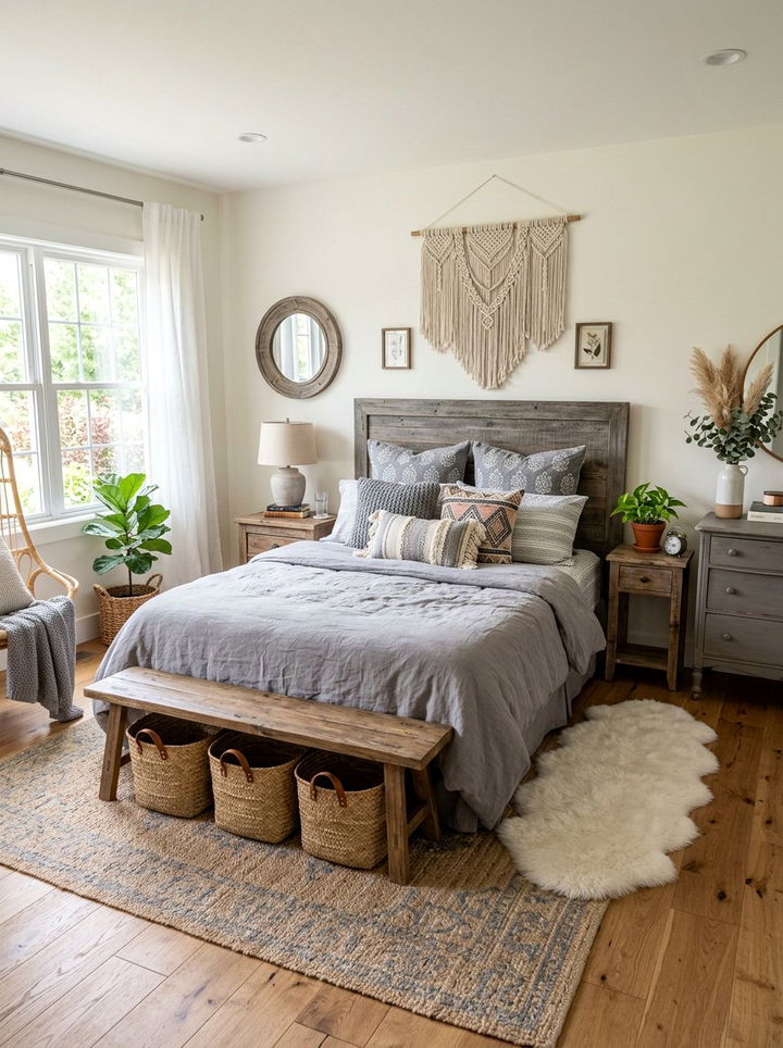 Rustic Gray Boho Bedroom - 30 bohemian gray bedroom ideas
