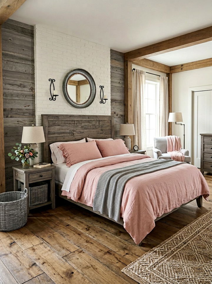 Rustic Gray Wood with Pink Accents - 30 pink gray bedroom ideas