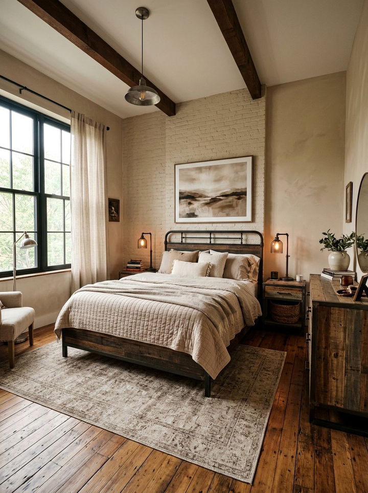 Rustic Industrial Beige Bedroom - 30 industrial beige bedroom ideas