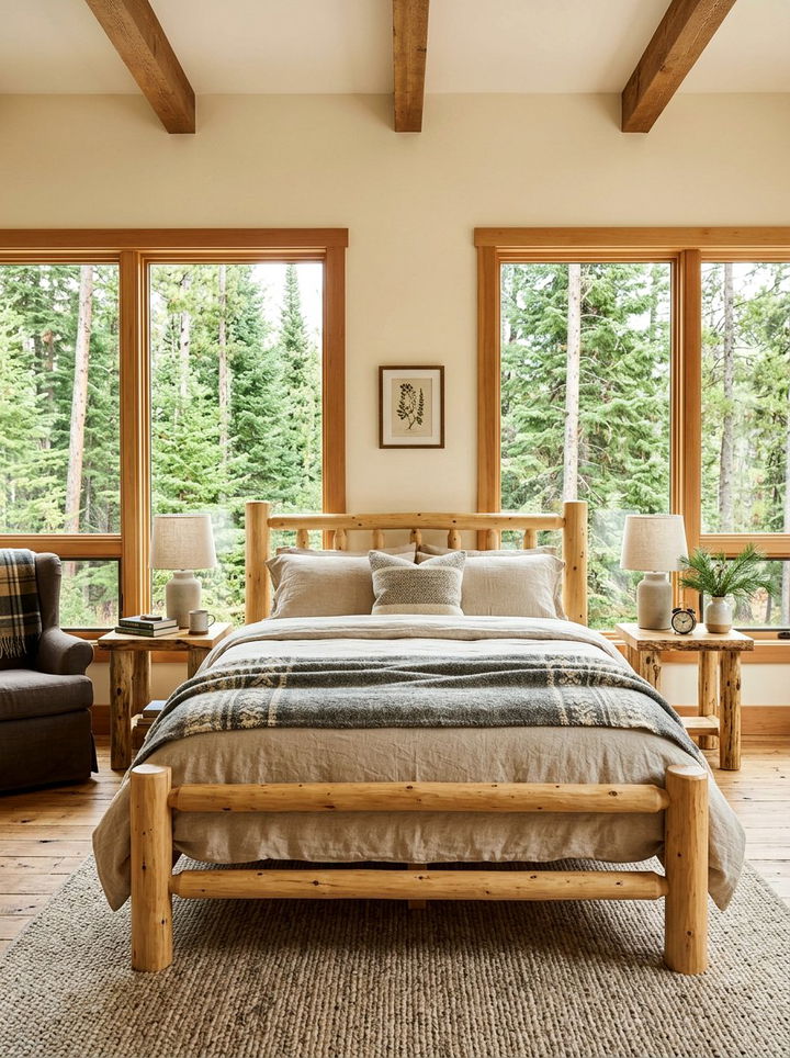 Rustic Log Bed Frame - 30 woodland bedroom ideas