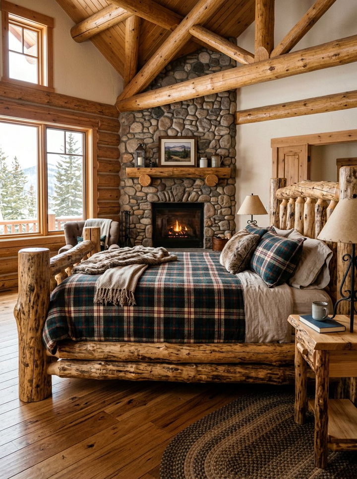 Rustic Log Bed - 30 bedroom bed ideas