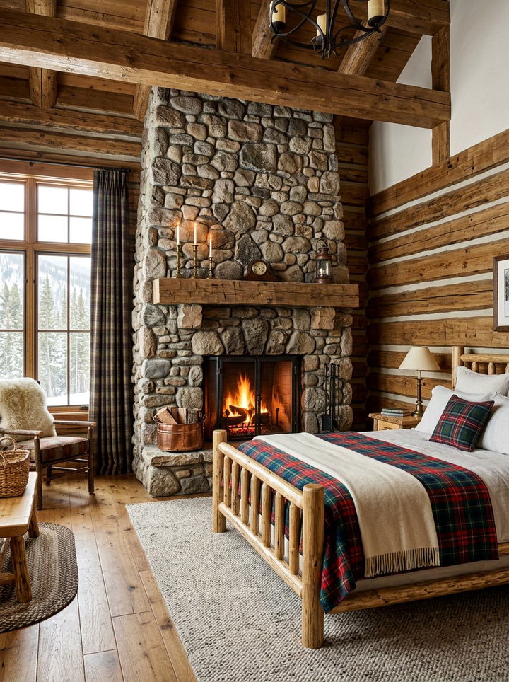 Rustic Log Cabin Bedroom Fireplace - 30 bedroom wood burning fireplace ideas