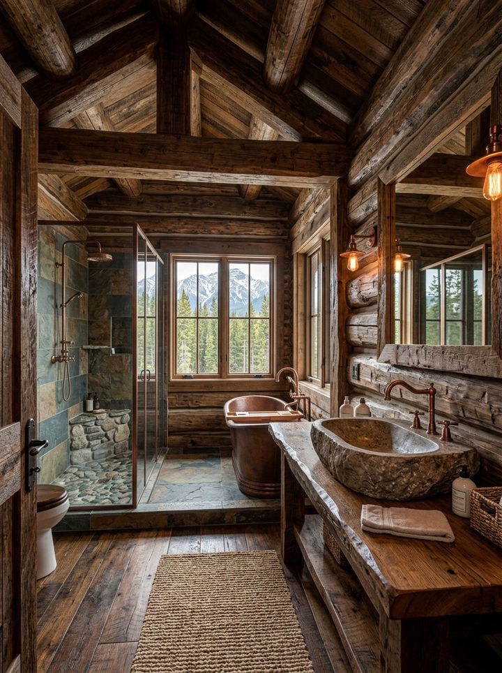 Rustic Log Cabin Ensuite - 30 bedroom ensuite ideas