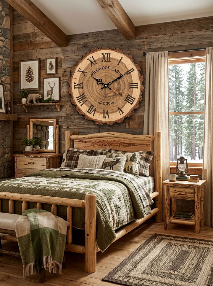 Rustic Log Slice Wall Clock - 30 bedroom clock ideas