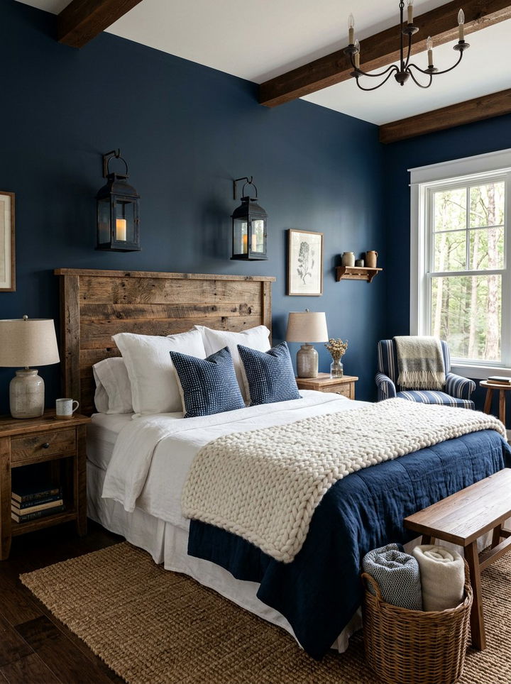 Rustic Navy White Wood - 30 navy and white bedroom ideas