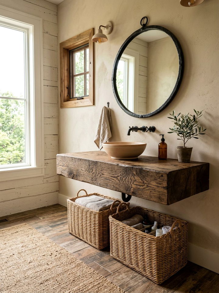 Rustic Oak Floating Vanity - 30 bedroom floating vanity ideas