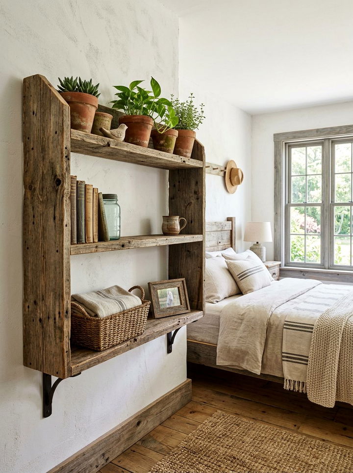Rustic Reclaimed Wood Shelf - 30 bedroom plant shelves