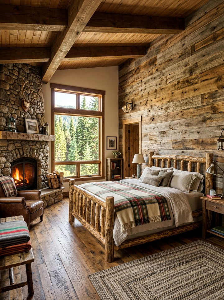 Rustic Reclaimed Wood Wall - 30 bedroom paneling ideas