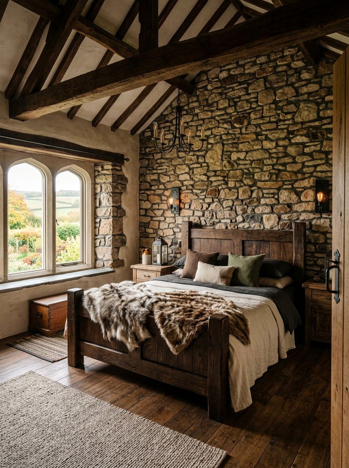 Rustic Stone Wall Bedroom - 30 forest bedroom ideas