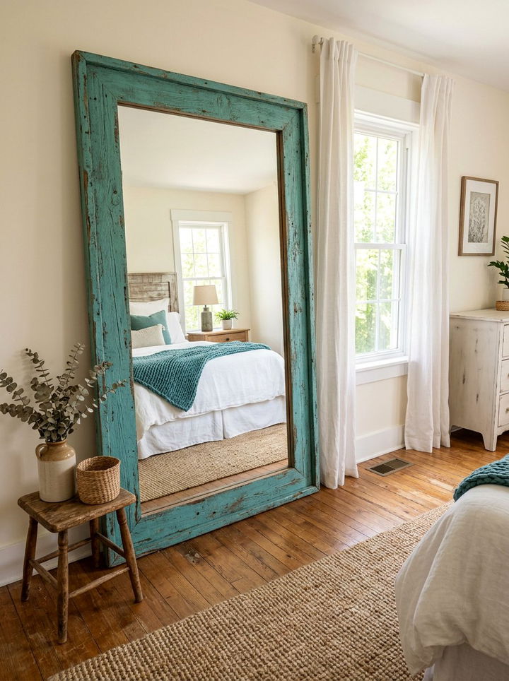 Rustic Teal Mirror Frame - 30 farmhouse teal bedroom ideas