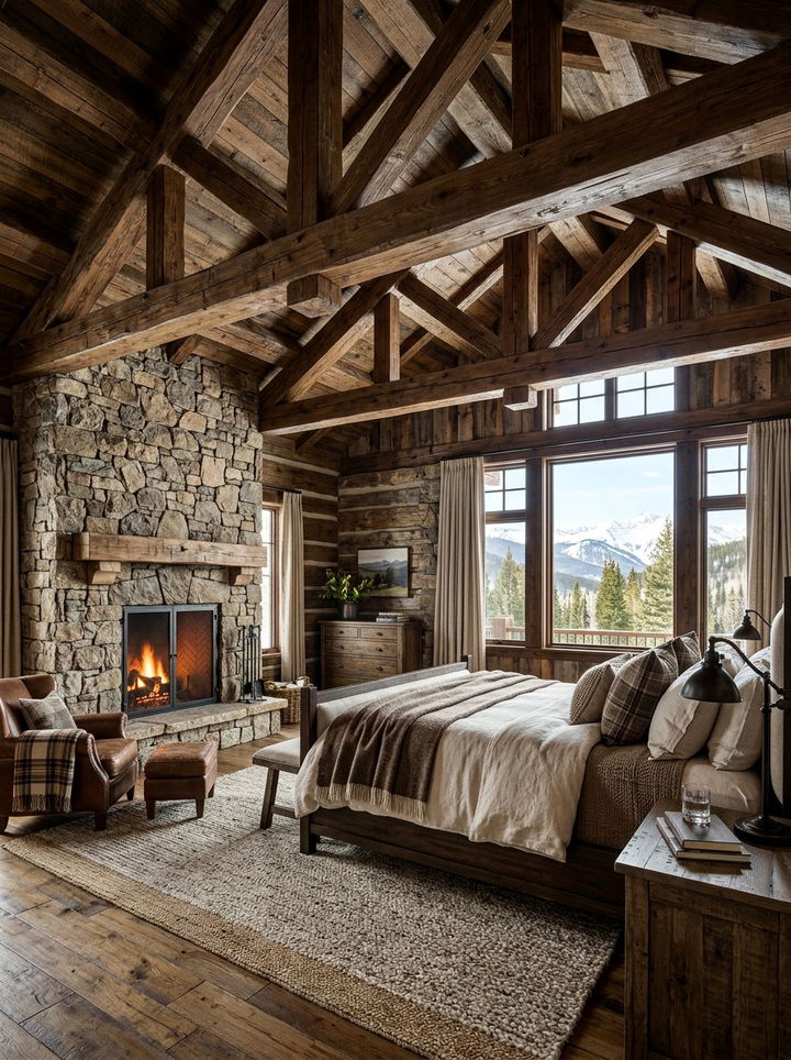 Rustic Timber Beam Mansion Bedroom - 30 mansion bedroom ideas