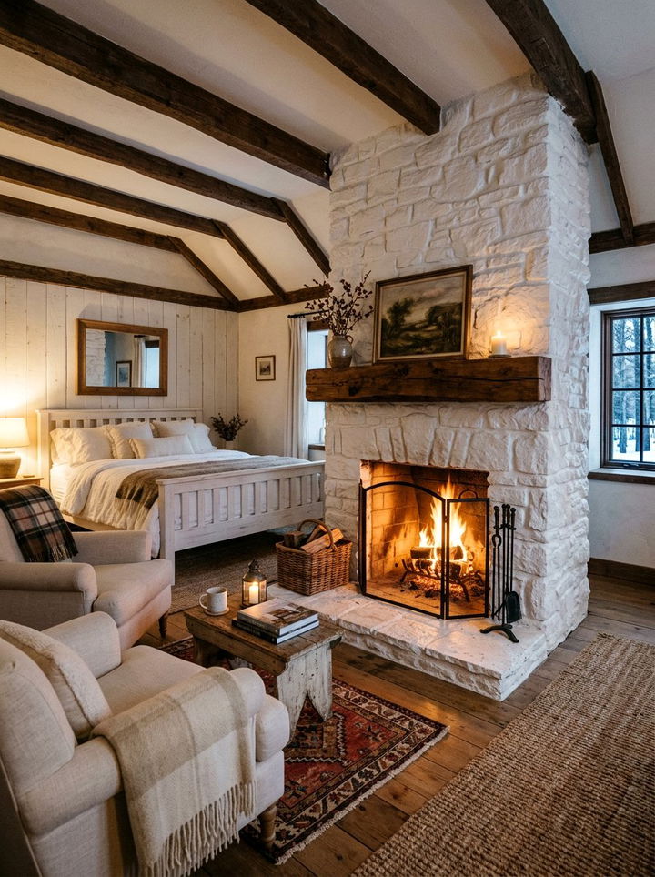 Rustic White Bedroom With Fireplace - 30 farmhouse white bedroom ideas