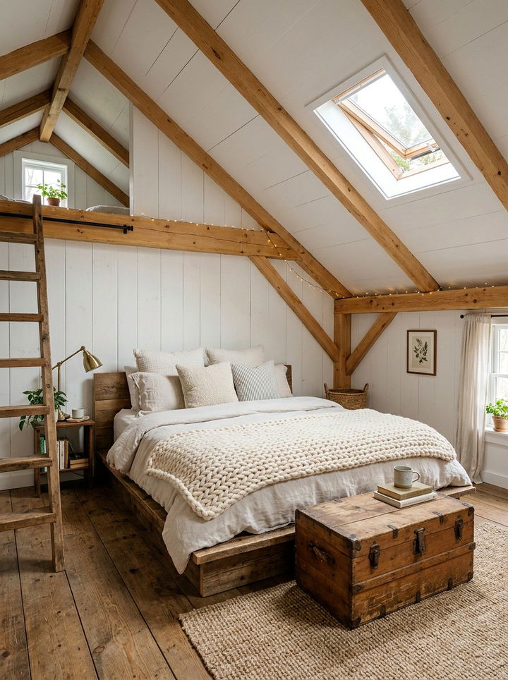 Rustic White Loft Bedroom - 30 farmhouse white bedroom ideas