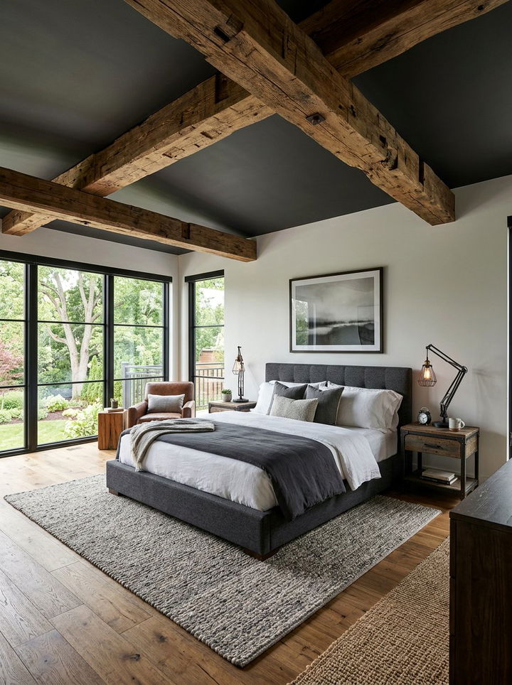 Rustic Wood Beams - 30 rustic black bedroom ideas