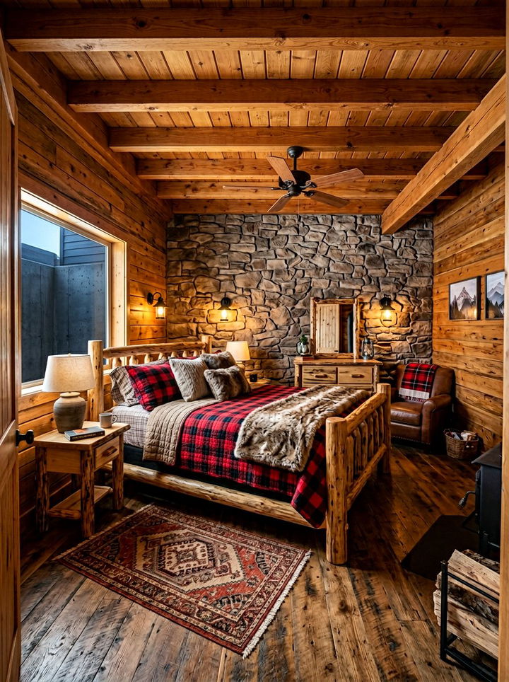 Rustic Wood Cabin Bedroom - 30 basement bedroom ideas