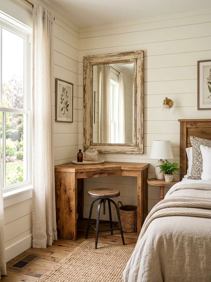 Rustic Wood Corner Vanity - 30 bedroom corner vanity ideas