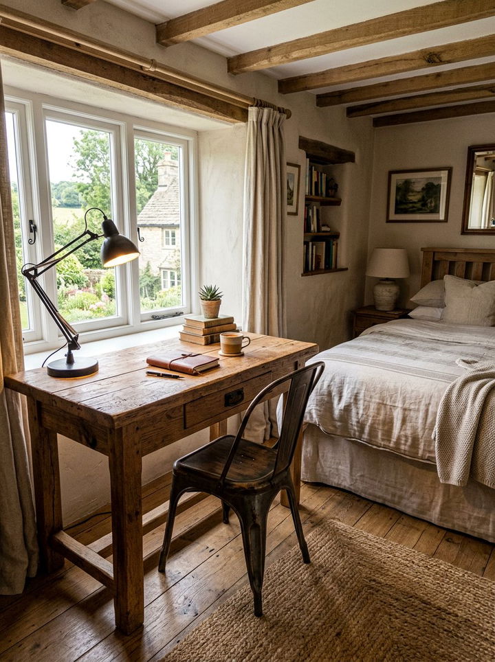 Rustic Wood Desk - 30 bedroom workstation designs