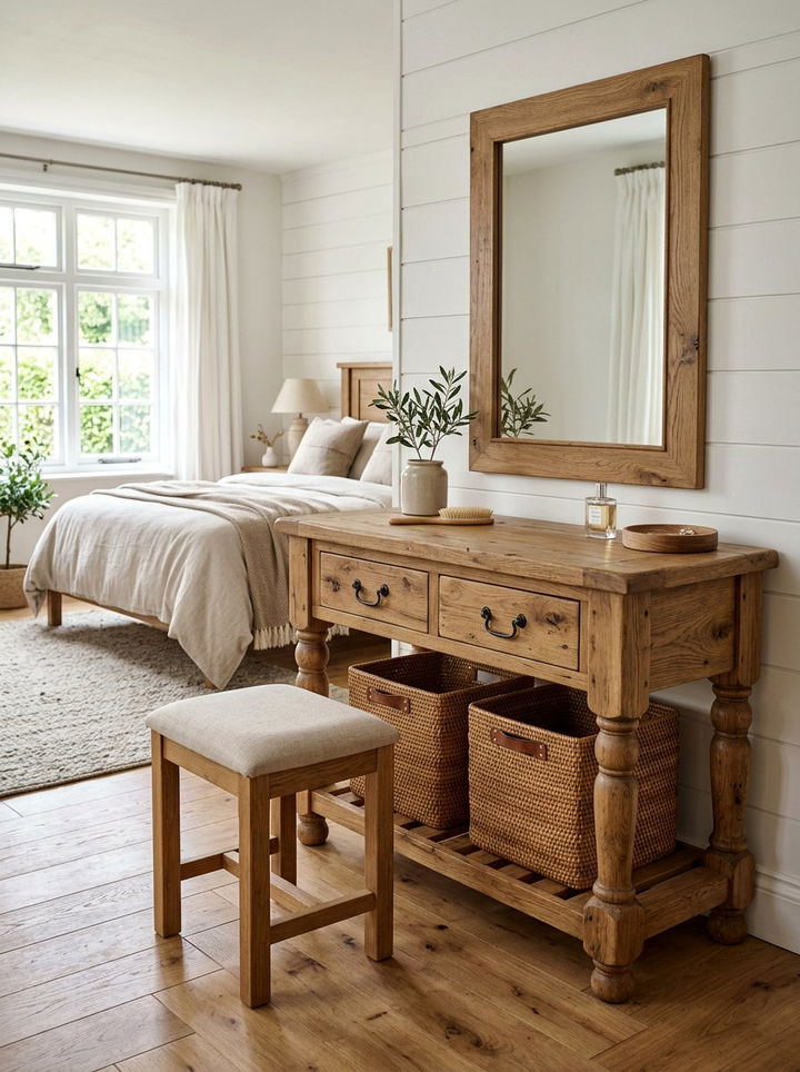 Rustic Wood Dressing Table - 30 bedroom vanity tables