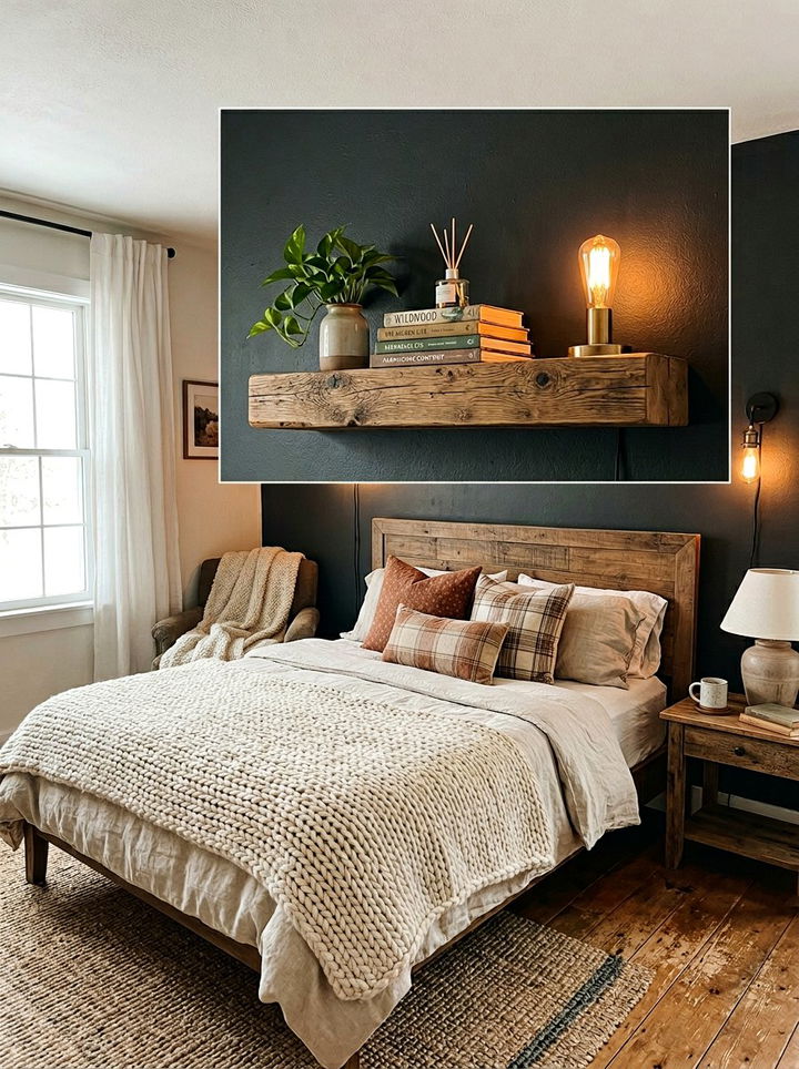 Rustic Wood Floating Shelf - 30 bedroom floating shelves