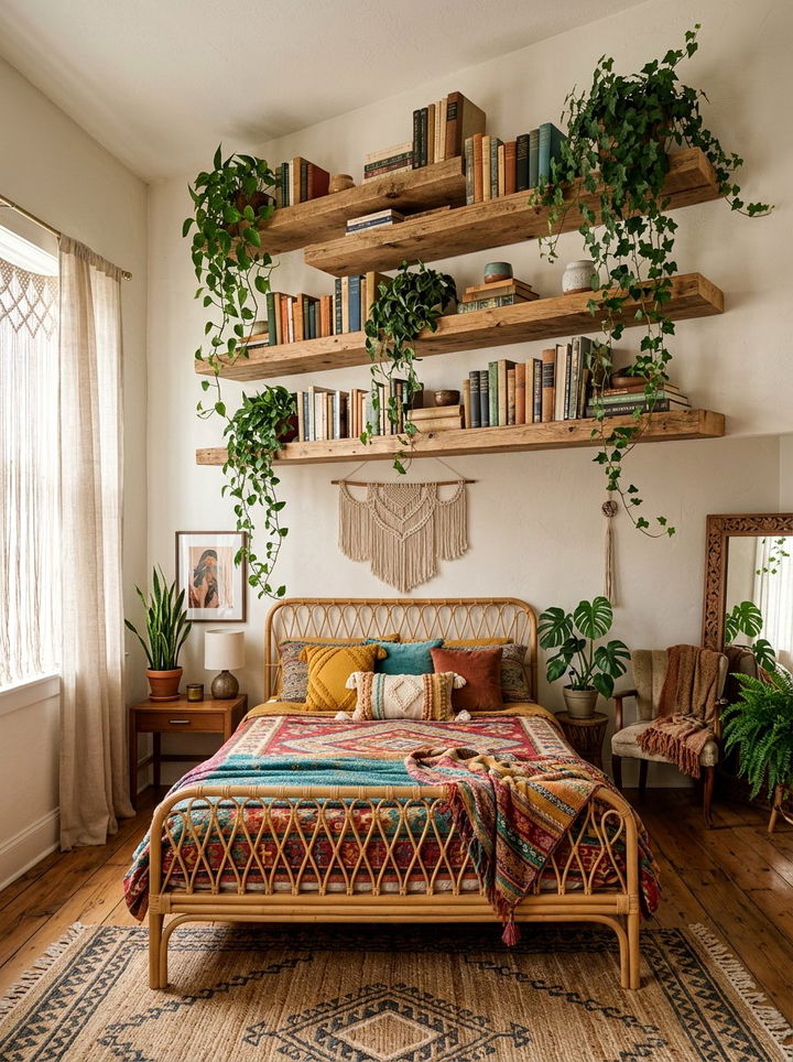 Rustic Wood Floating Shelves - 30 bedroom bookshelf ideas