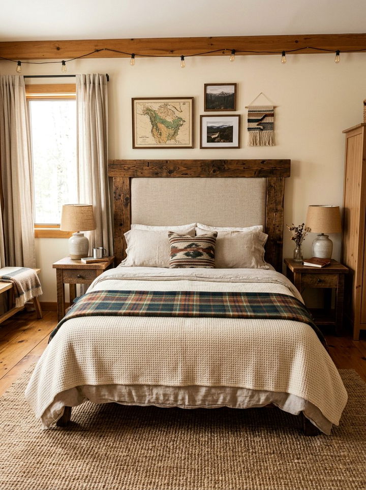 Rustic Wood Frame Linen Headboard - 30 bedroom linen headboards