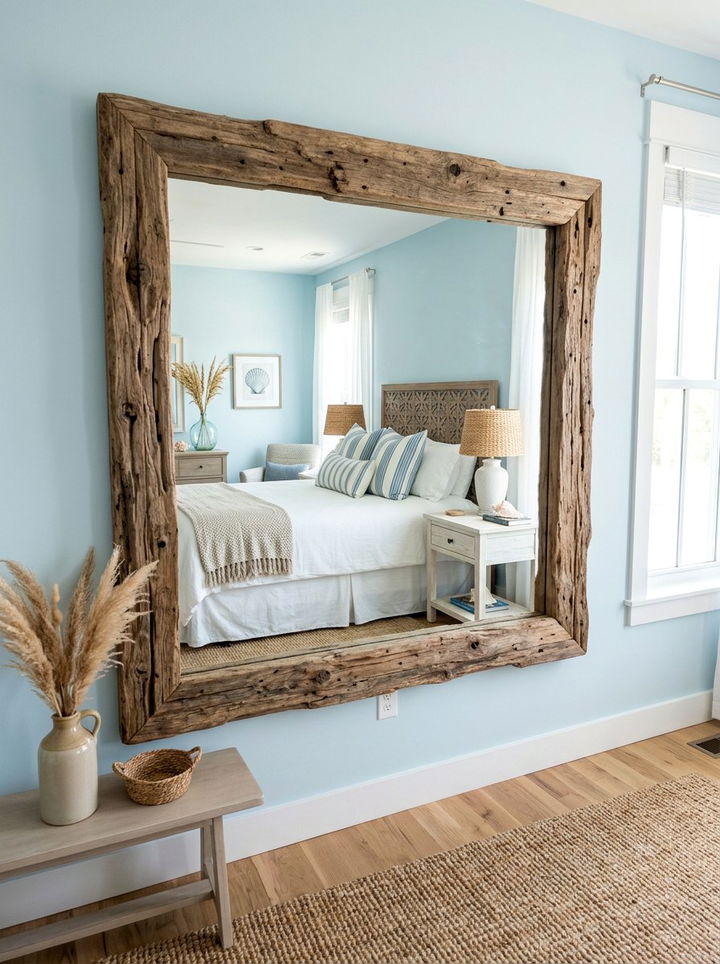 Rustic Wood Mirror Frame - 30 bedroom reclaimed wood furniture ideas