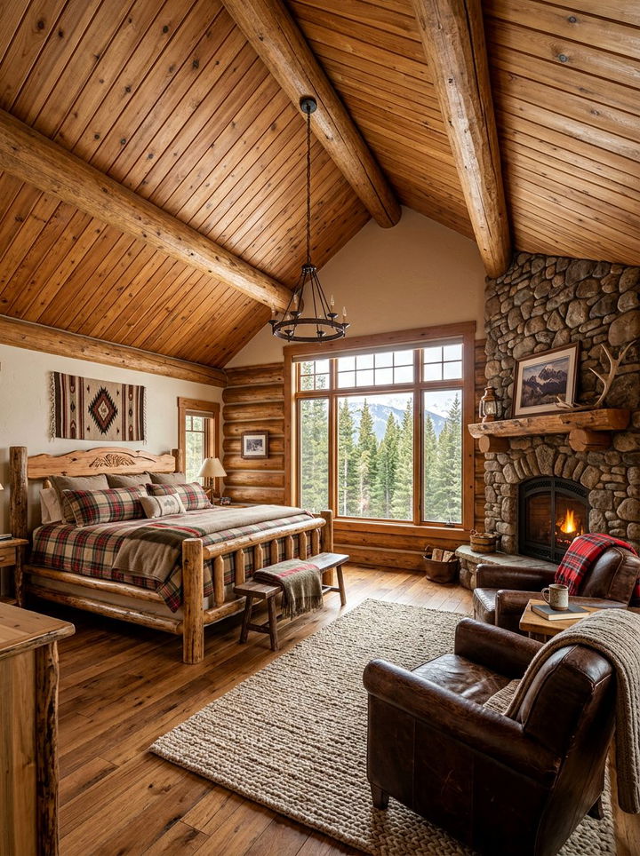 Rustic Wood Plank Ceiling - 30 bedroom vaulted ceiling ideas