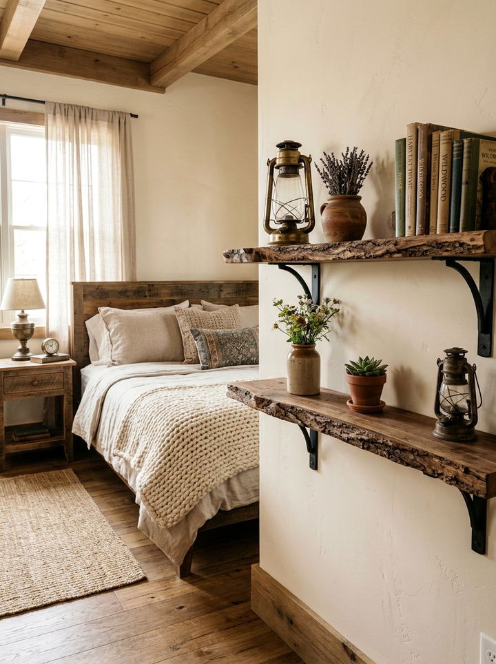 Rustic Wood Shelf - 30 bedroom corner shelving ideas