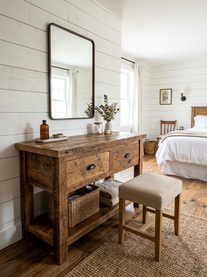 Rustic Wood Vanity - 30 bedroom vintage vanity ideas