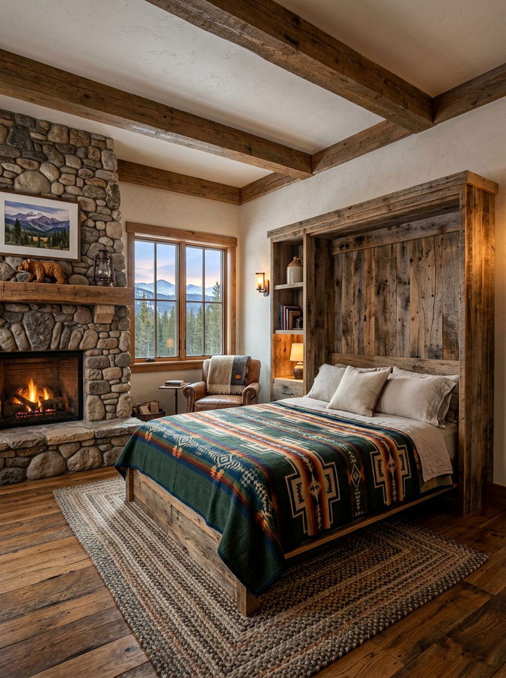 Rustic Wood Wall Bed - 30 bedroom wall bed ideas