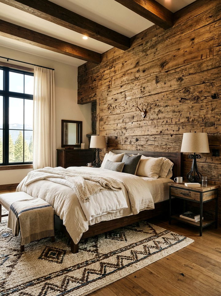 Rustic Wood Wall Mountain Bedroom - 30 mountain house bedroom ideas