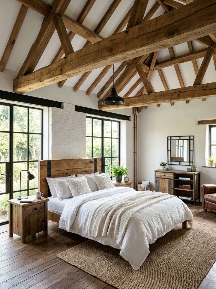 Rustic Wood White Industrial Bedroom - 30 industrial white bedroom ideas