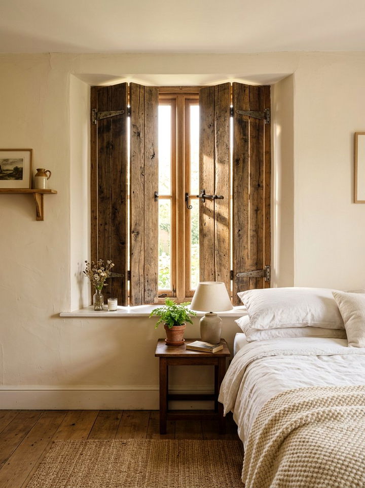 Rustic Wood Window Shutters - 30 bedroom reclaimed wood furniture ideas