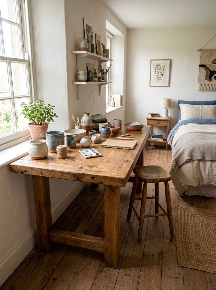 Rustic Wooden Craft Table - 30 bedroom craft corner ideas