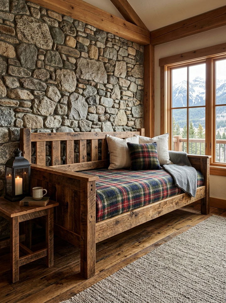 Rustic Wooden Frame Daybed - 30 bedroom sofa bed ideas