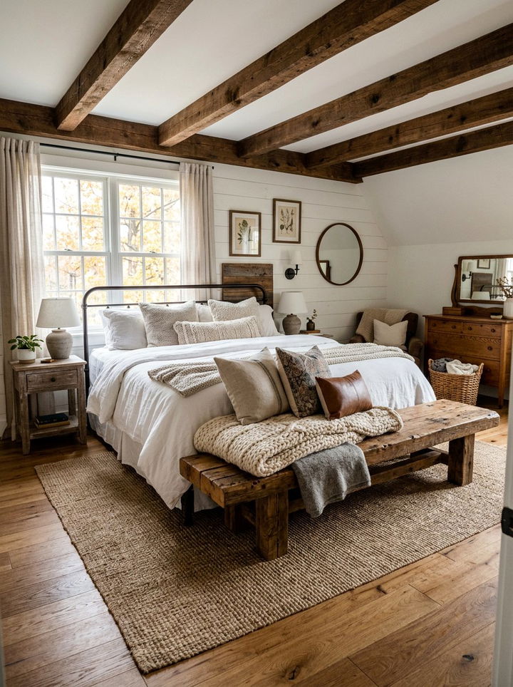 Rustic bedroom wooden bench - 30 bedroom with sitting area ideas