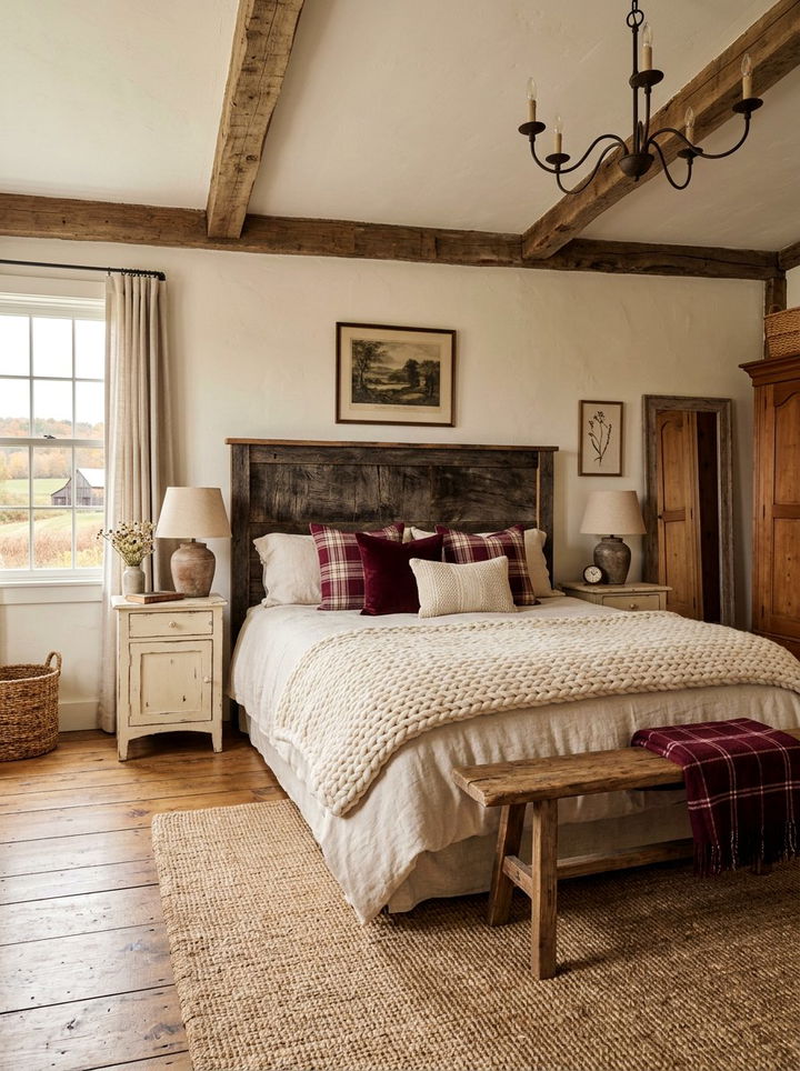 Rustic burgundy farmhouse bedroom - 30 burgundy and cream bedroom ideas