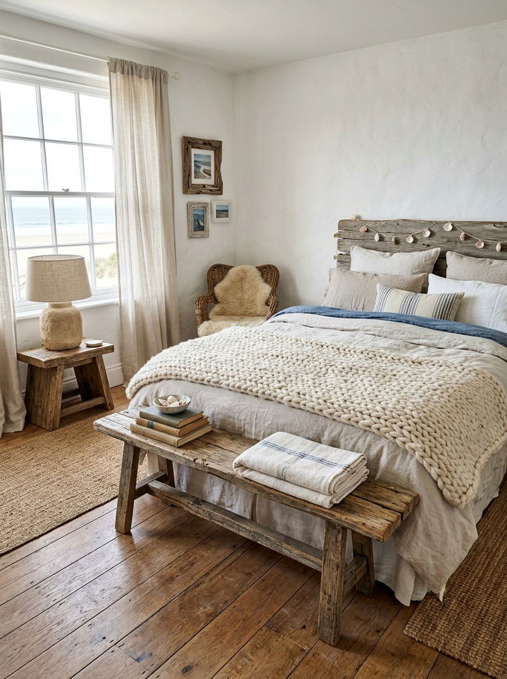 Rustic coastal textures - 30 coastal white bedroom ideas