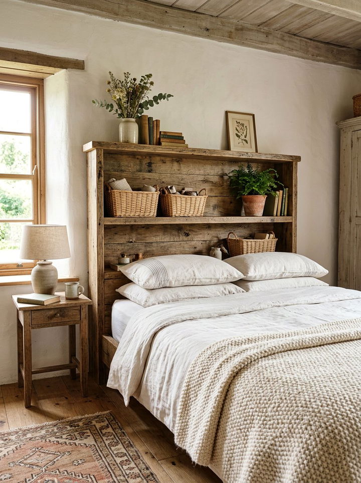 Rustic farmhouse wooden headboard - 30 bedroom bookcase headboards