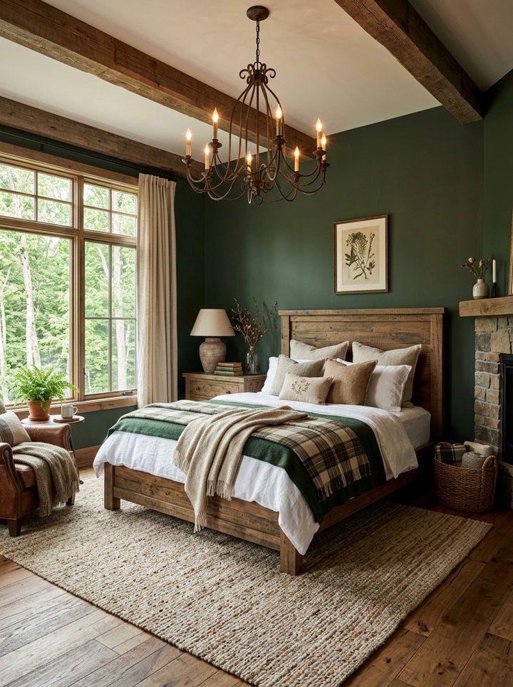 Rustic forest green bedroom design - 30 forest green accent wall bedroom