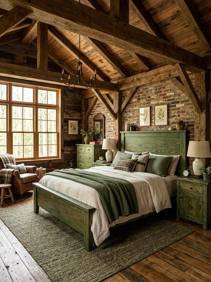 Rustic green bedroom wood - 30 farmhouse green bedroom ideas