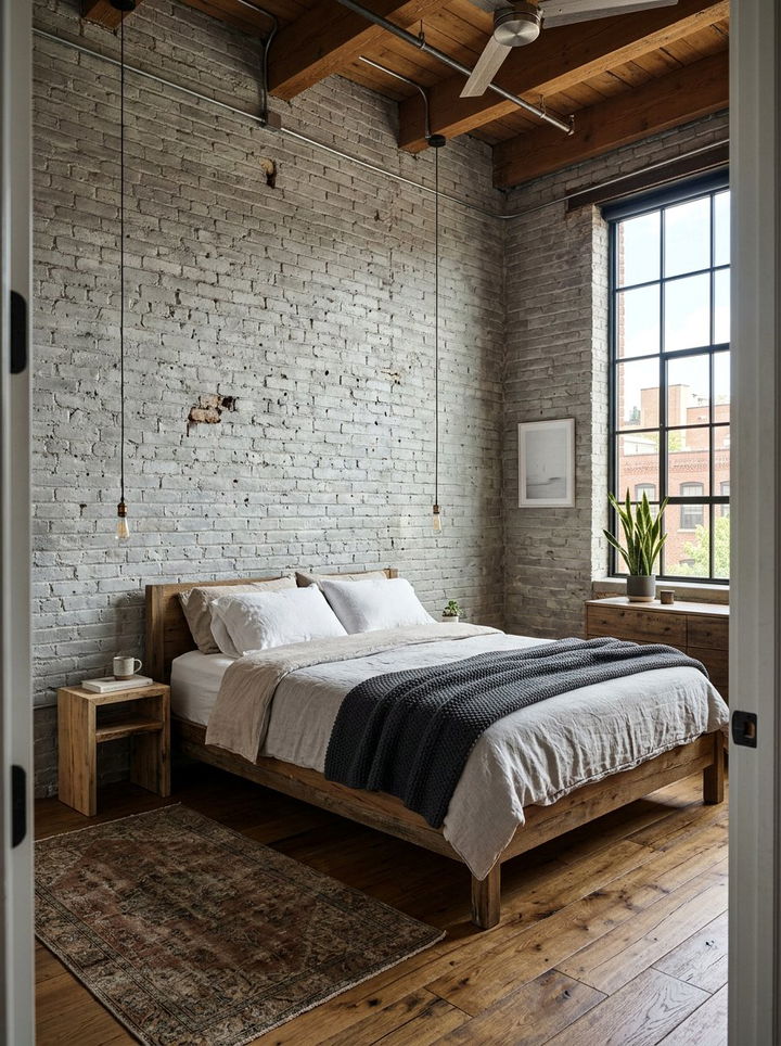 Rustic grey brick wall - 30 rustic grey bedroom ideas