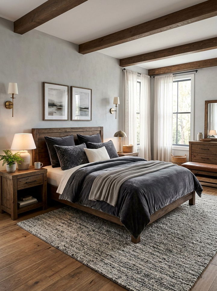Rustic grey velvet bedding - 30 rustic grey bedroom ideas