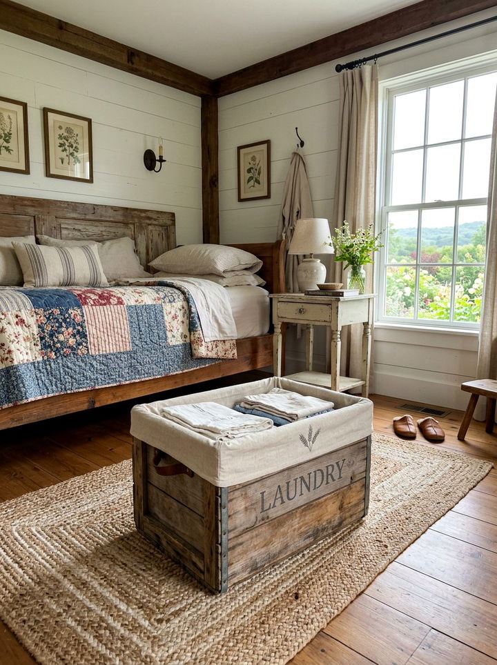 Rustic laundry basket - 30 bedroom dirty clothes storage ideas
