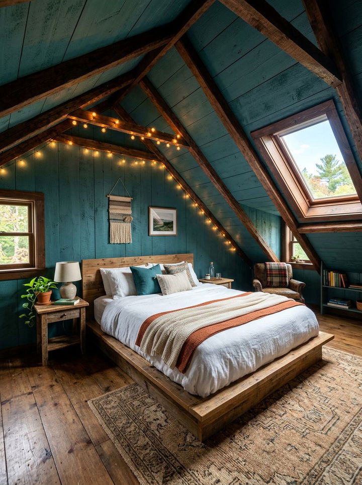 Rustic teal attic bedroom - 30 rustic teal bedroom ideas