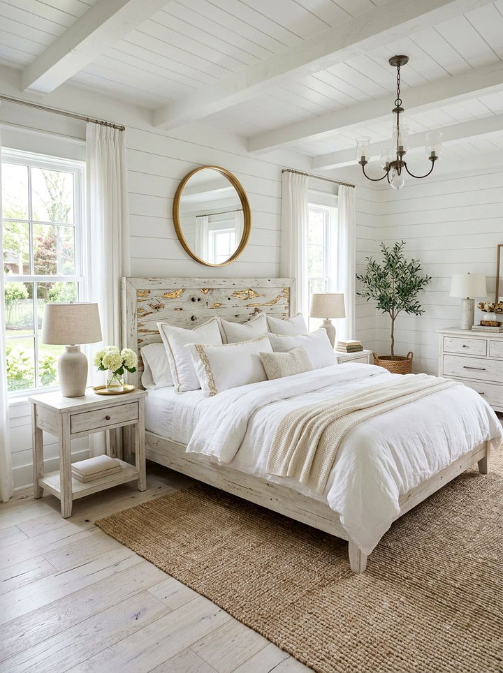 Rustic white bedroom with gold leaf accents - 30 gold and white bedroom ideas