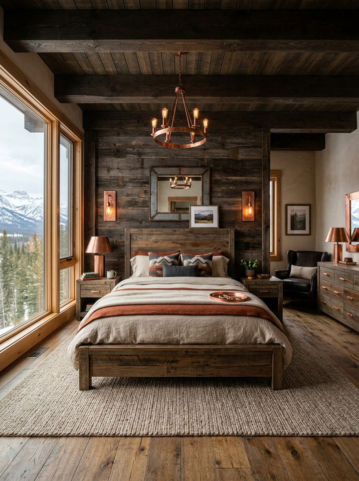 Rustic wood and copper bedroom - 30 copper accent bedroom ideas
