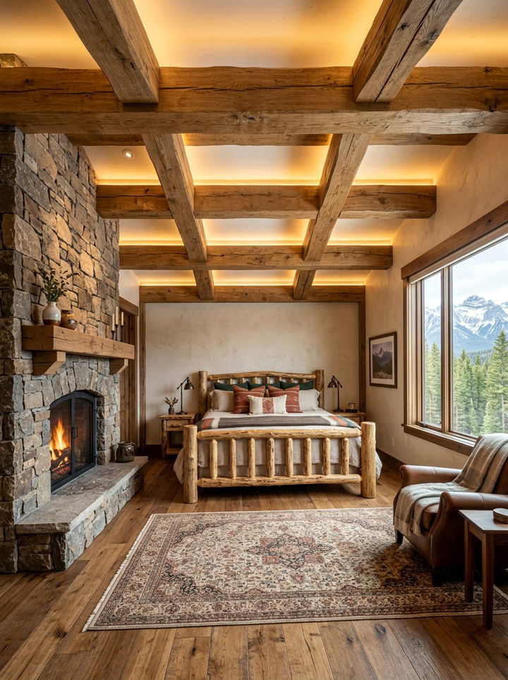 Rustic wood beam lighting - 30 bedroom dimmer lights ideas